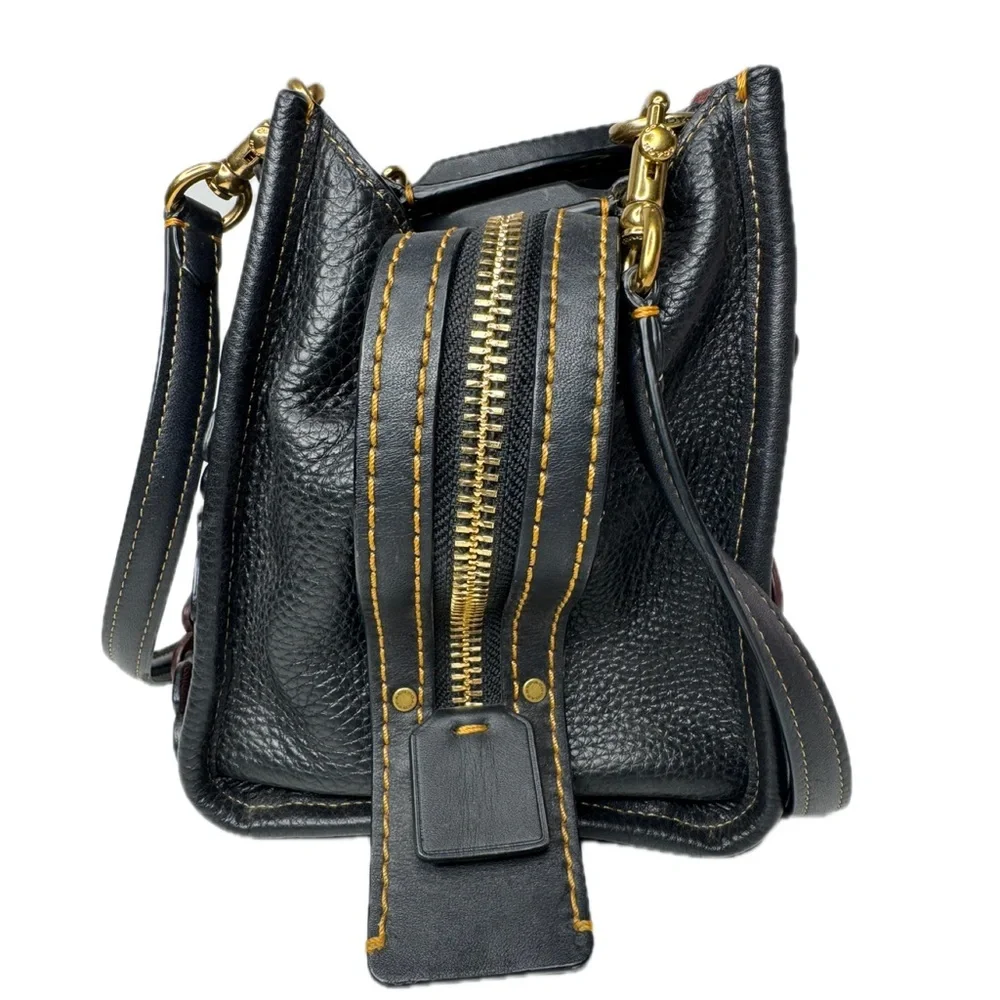 Coach Rogue 25 Black Red Tearose Flower Floral Glovetanned Leather Satchel Bag - Picture 6 of 15